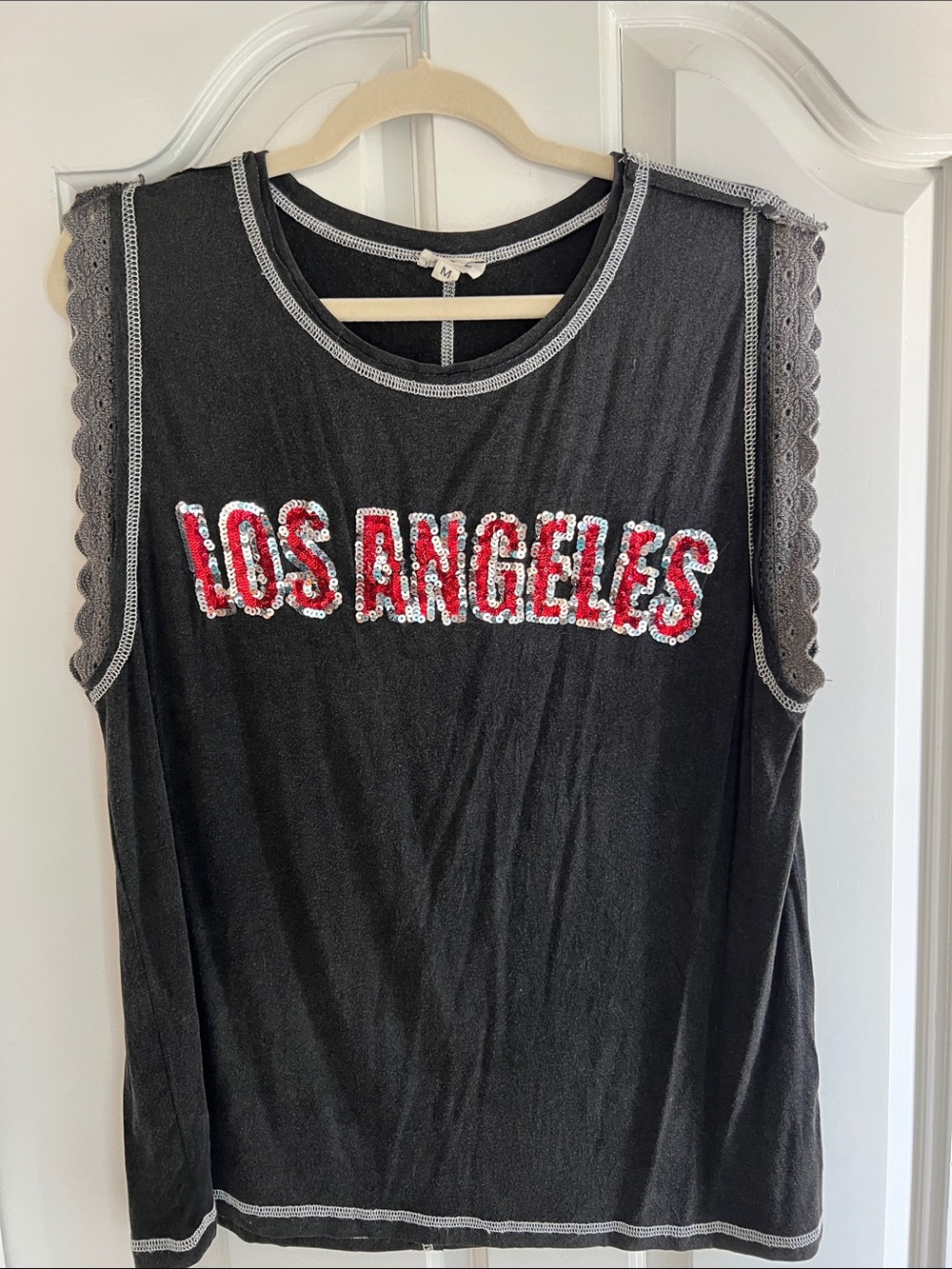 POL Black Tank Top with Red Sequin 'Los Angeles' Logo